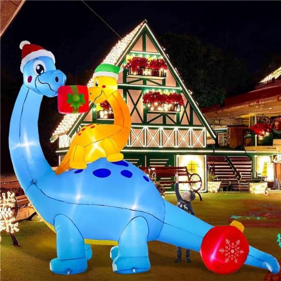 10 FtChristmas Inflatable Mother Son Dinosaur Santa Claus Gift Decors Lights